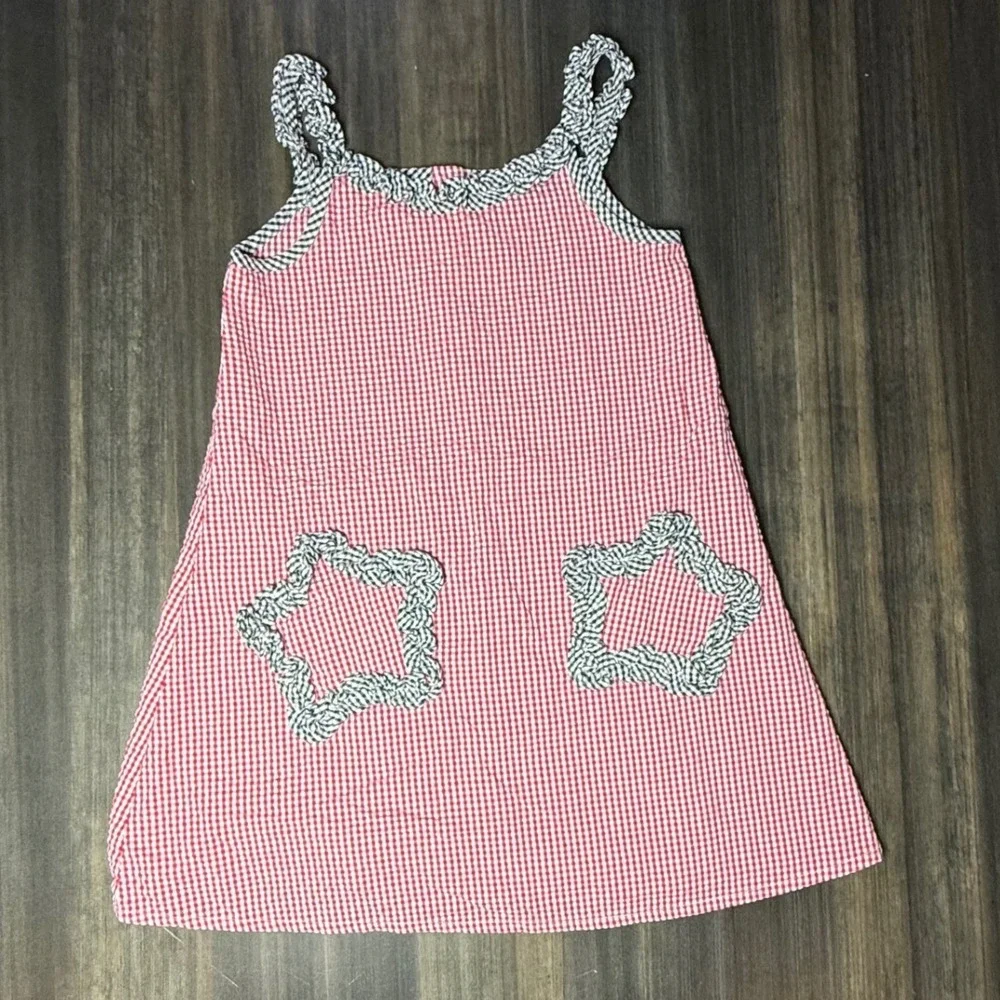 Vintage Duck Head Girls Red Gingham Dress 4T‎ Sleeveless Checkered Pockets